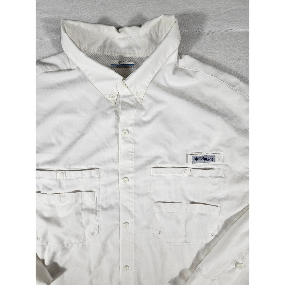 Columbia PFG Bahama II Fishing Shirt Mens XXL White Long Sleeve FM7253 Utility